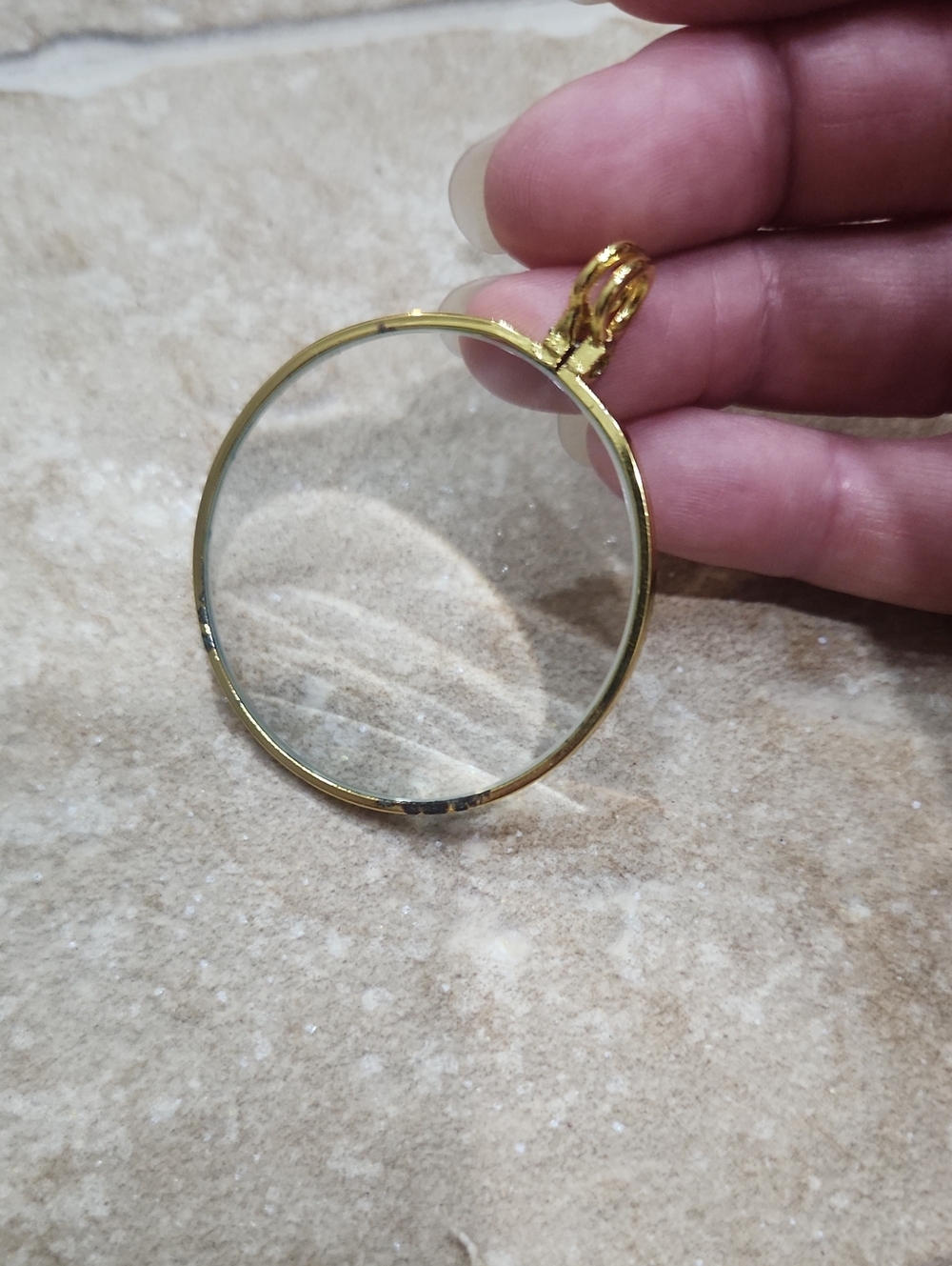Vintage Gold Tone Glass Monacle Pendant Frame with Bail